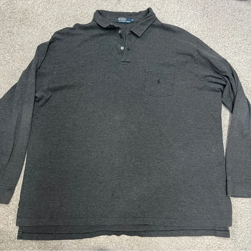 Polo Ralph Lauren Shirt Mens 4XLT Gray Long Sleeve Polo Pony Logo XXXXL Tall